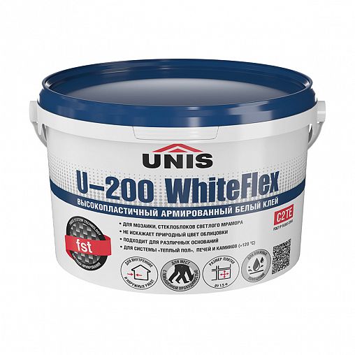 Клей для плитки Unis U-200 WhiteFlex, высокопластичный, 5 кг, белый фото