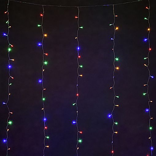 Электрогирлянда Vegas Занавес, с блоком питания, 6 нитей, 96 LED ламп, 1,5 x 1,5 м, многоцветная фото