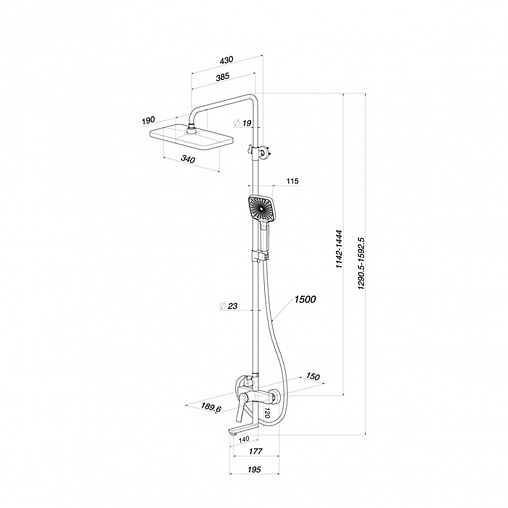 Душевая система с тропическим душем IDDIS Parker, графит фото