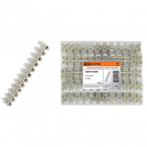 Винтовой зажим Tdm Electric ЗВИ-20, 1,5 - 6 мм², полиэтилен, 12 x 2, белый фото