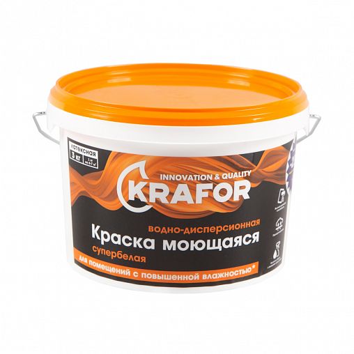 Краска водно-дисперсионная интерьерная моющаяся Krafor, латексная, 3 кг, супербелая фото
