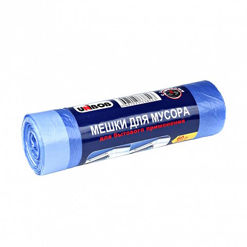 Мешки для мусора с завязками Unibob, 60 л, рулон 20 шт, голубые фото