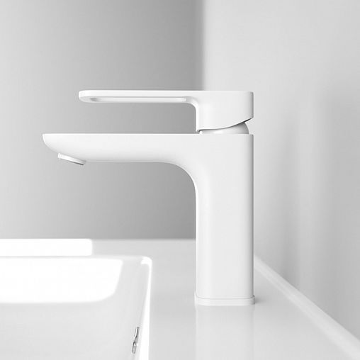 Смеситель для раковины с коротким изливом IDDIS Slide, белый матовый фото