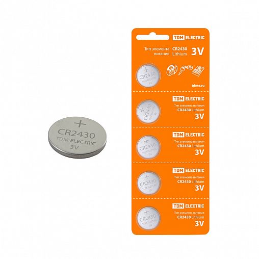 Батарейка Tdm Electric, типоразмер CR2430 Lithium, 5 шт фото