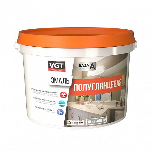 Эмаль универсальная VGT ВД-АК-1179, полуглянцевая, база A, супербелая, 1 кг фото