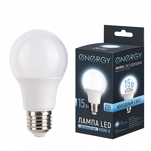 Лампа светодиодная матовая Energy, E27, груша, 15 Вт, 6500 K, холодный свет фото