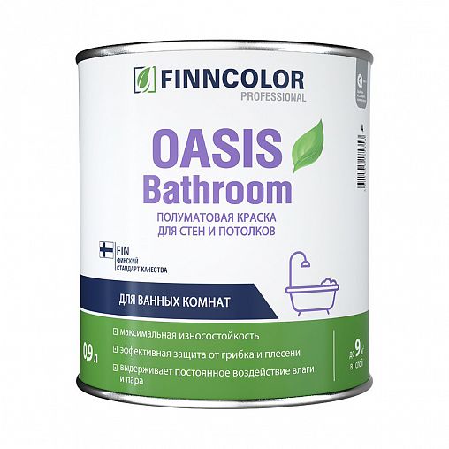 Краска для влажных помещений Oasis Bathroom (Оазис Басрум) FINNCOLOR 0,9л бесцветный (база С) фото
