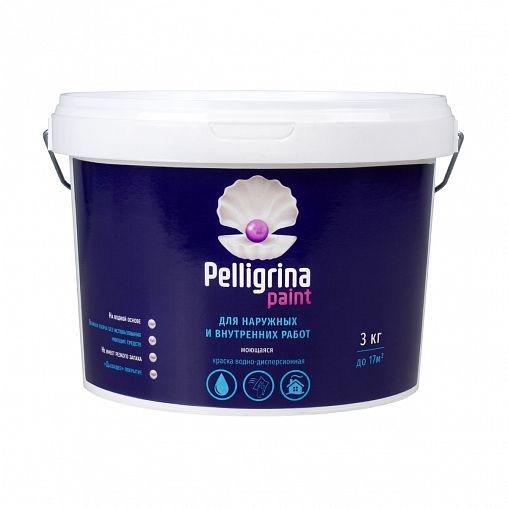 Краска моющаяся для наружных и внутренних работ Pelligrina Paint, акриловая, белоснежная, 3 кг фото