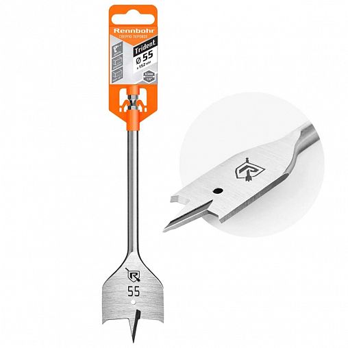 Сверло перовое по дереву Rennbohr, 55 x 152 мм, шестигранный хвостовик фото