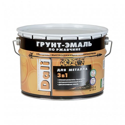 Грунт-эмаль по ржавчине Dali 3 в 1, глянцевая, 10 л, RAL 9006, серебристый алюминий фото