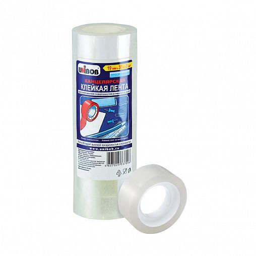 Скотч канцелярский Unibob, 19 мм x 33 м, прозрачный, 8 шт фото