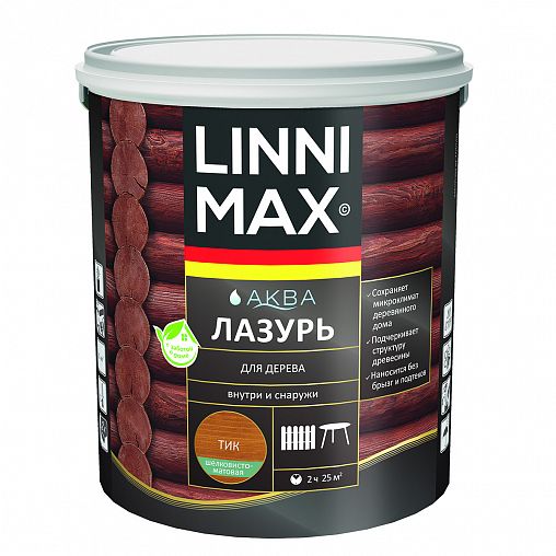Защитная лазурь для дерева Linnimax Аква, 2,5 л, тик фото