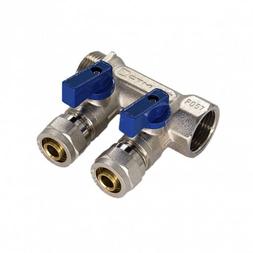 Коллектор универсальный для МП труб с шаровыми кранами СТМ, 3/4" x 16 мм x 2 выхода фото