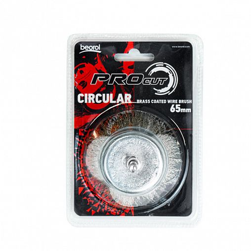 Щетка для дрели Beorol, чашка со шпилькой, 65 мм, латунированная гофрированная проволока фото