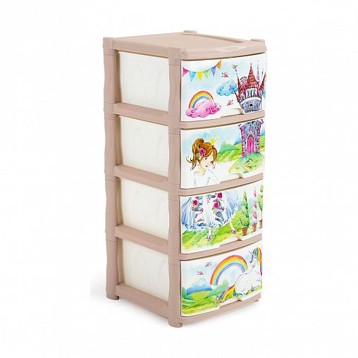 Комод детский четырехсекционный Little Angel Cool Сказочная принцесса, 50 x 41,5 x 55,5 см, розовый фото
