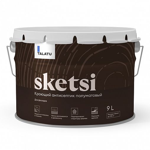 Антисептик для дерева Talatu Sketsi, кроющий, полуматовый, база С, бесцветный, 9 л фото