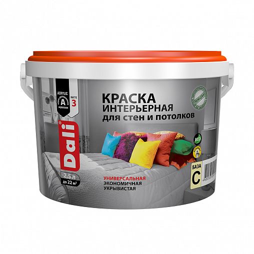 Краска интерьерная Dali, акриловая, глубокоматовая, база C, бесцветная, 2,5 л фото