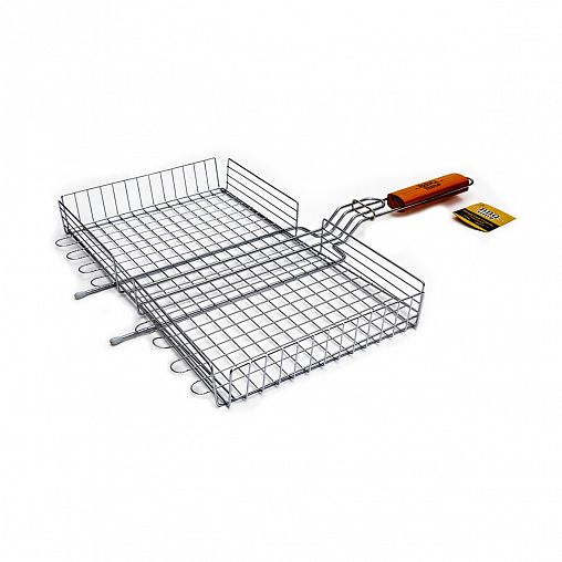 Решетка-гриль BBQ Time, глубокая, деревянная ручка, 45 x 25 см фото