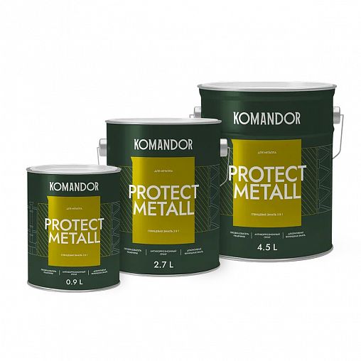 Грунт-эмаль по ржавчине 3 в 1 Komandor Protect Metall, глянцевая, база C, бесцветный, 4,5 л фото