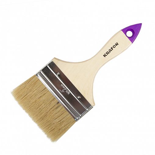 Кисть плоская Krafor №4, натуральная щетина, деревянная ручка, 100 мм фото