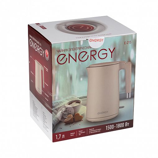 Чайник электрический Energy E-215, двойной корпус, 1,7 л, бежевый фото