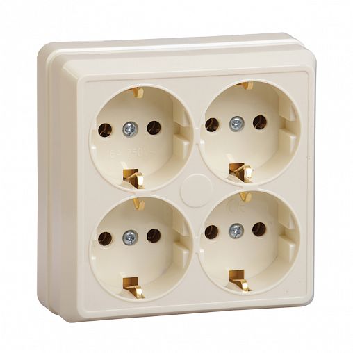 Розетка четверная накладная IEK Октава, с заземлением, 16 А, 250 В, IP20, кремовая фото