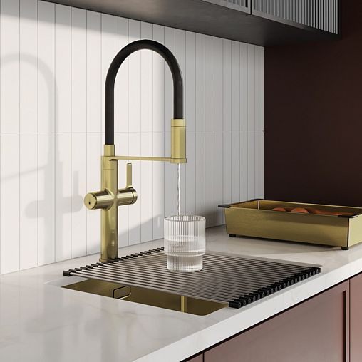 Смеситель для кухни IDDIS Ikon, с гибким изливом и подключением к фильтру, золото матовое фото