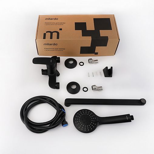 Смеситель для ванны с душем Milardo Rora, с длинным изливом, черный матовый фото