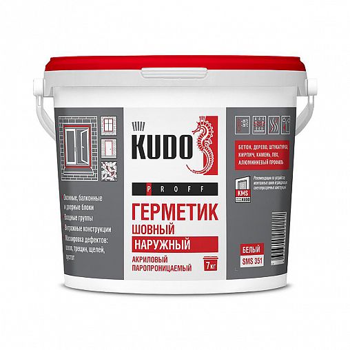 Акриловый шовный герметик для наружных работ Kudo Proff SMS-351, 7 кг, белый фото