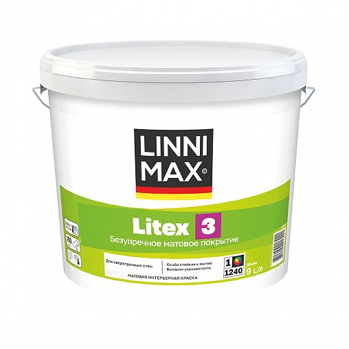 Краска интерьерная Linnimax Litex 3, матовая, база 1, белая, 0,9 л фото