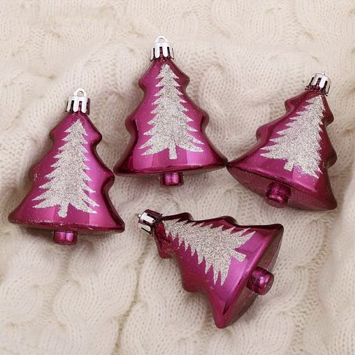Украшение декоративное новогоднее Зимнее волшебство Двойная елочка, 6 x 7 см, 4 шт, фиолетовое фото