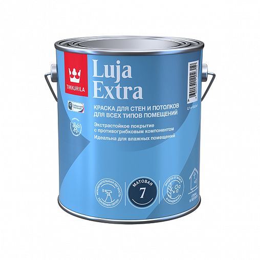 Краска для стен и потолков Tikkurila Luja Extra (Луя Экстра), матовая, база С, бесцветная, 2,7 л фото
