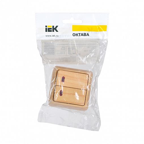 Выключатель двухклавишный накладной IEK Октава ВС20-2-1-ОС, с подсветкой, 10 А, сосна фото