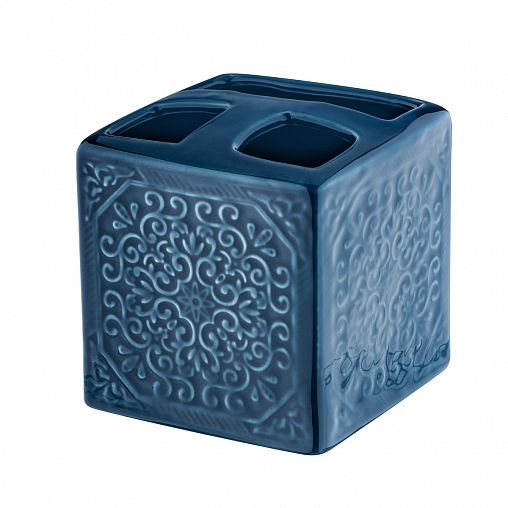 Стакан для зубных щеток Рыжий кот Марокко, с разделителями, синий фото