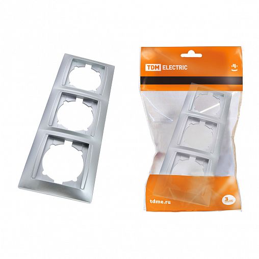 Рамка Tdm Electric Лама, 3 поста, горизонтальная, серебристый металлик фото