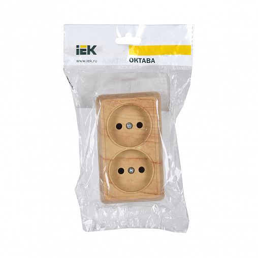 Розетка двойная накладная IEK Октава, без заземления, 10 А, 250 В, IP20, сосна фото