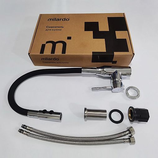 Смеситель для кухни Milardo Meal, с гибким изливом, черный/хром фото