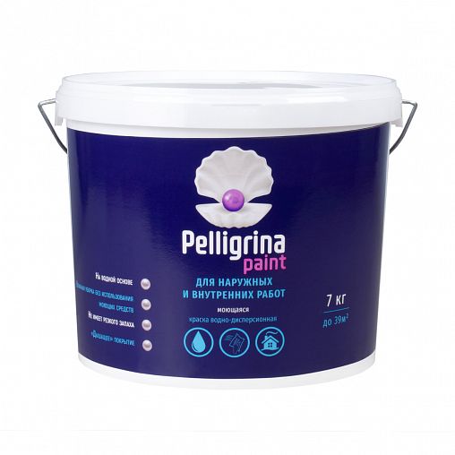 Краска моющаяся для наружных и внутренних работ Pelligrina Paint, акриловая, белоснежная, 7 кг фото