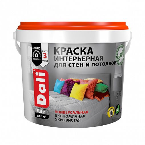Краска интерьерная Dali, акриловая, глубокоматовая, база C, бесцветная, 0,9 л фото