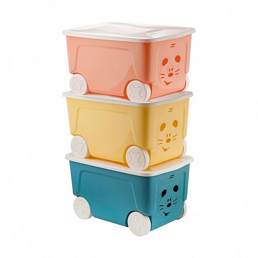 Ящик для игрушек на колесах Lalababy Play with Me, 59 x 38,3 x 33 см, 50 л, персиковая карамель фото