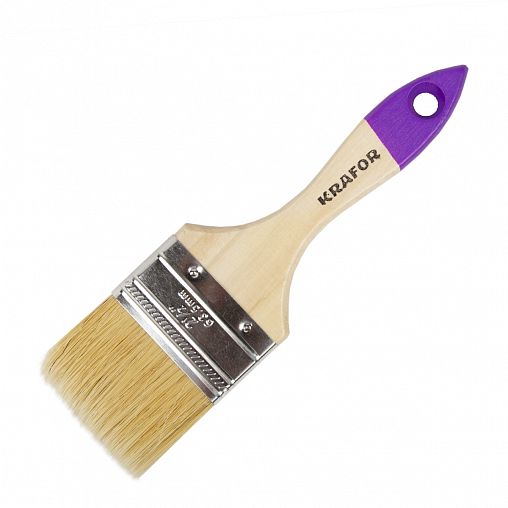 Кисть плоская Krafor №2,5, натуральная щетина, деревянная ручка, 63 мм фото