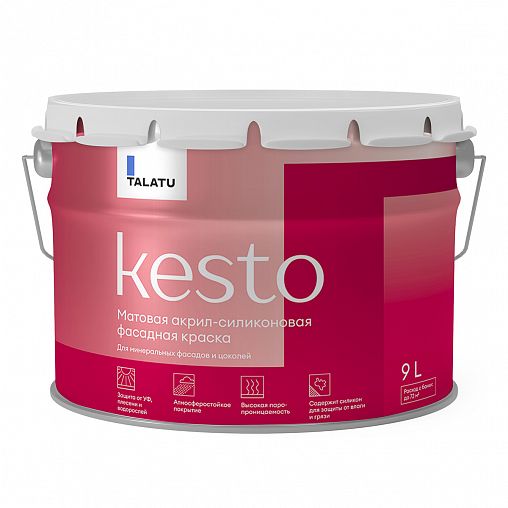 Краска фасадная Talatu Kesto, матовая, база А, белая, 9 л фото