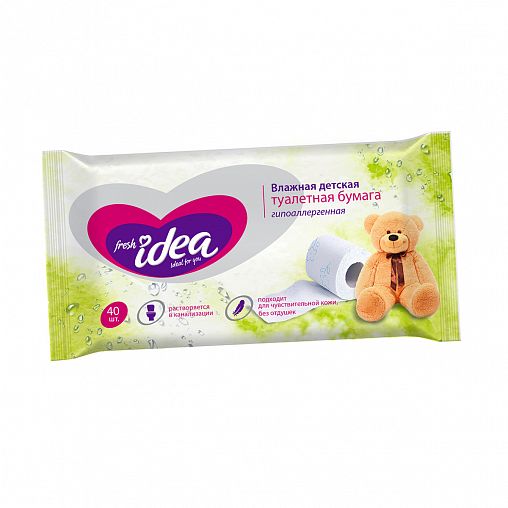 Влажная туалетная бумага Fresh idea детская, растворяющаяся, 13 x 18 см, 40 шт фото