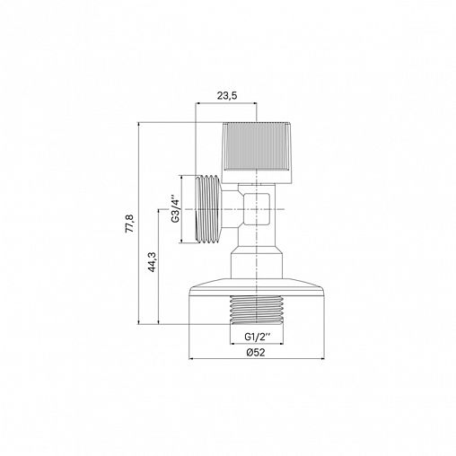 Кран шаровой IDDIS, угловой с наружной резьбой 1/2" x 3/4", бабочка, с отражателем фото