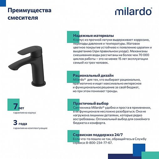 Смеситель для раковины с коротким изливом Milardo Rora, черный матовый фото