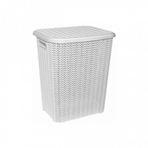 Корзина для белья Violet Вязь, с крышкой, 60 л, белая фото