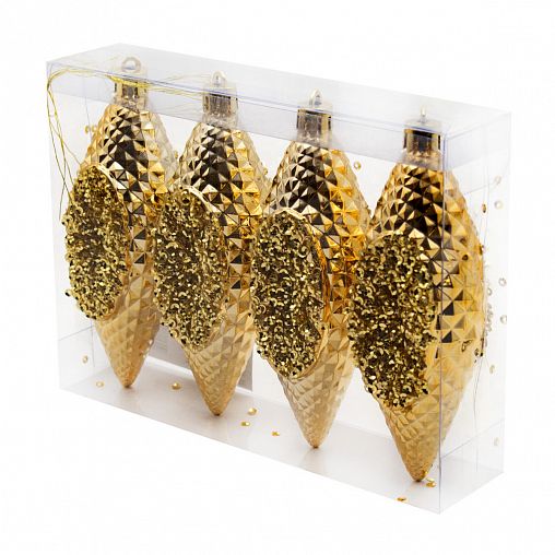 Набор елочных украшений Шишки, 4 x 12 см, 4 шт, золото фото