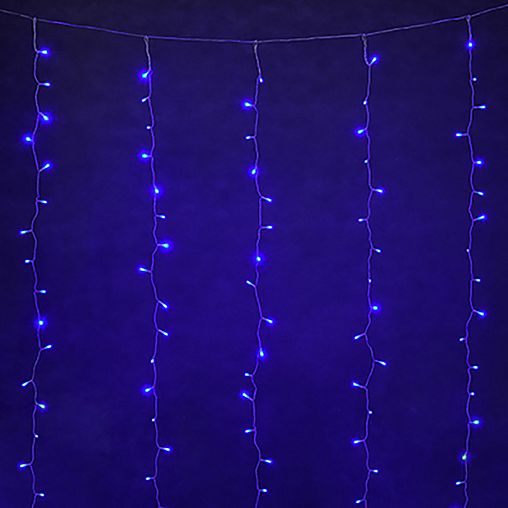Электрогирлянда Vegas Занавес, с блоком питания, 6 нитей, 96 LED ламп, 1,5 x 1,5 м, синяя фото