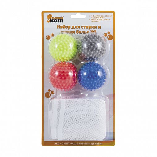 Набор для стирки и сушки белья Рыжий кот, 4 шарика диаметром 6 см+мешок 50 x 60 см фото
