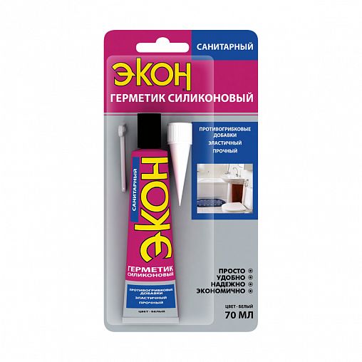 Силиконовый санитарный герметик Экон, 70 мл, белый фото